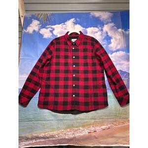 Women's Orvis Flannel Shacket Red Black Paid Fleece Lining Size XL Preowned